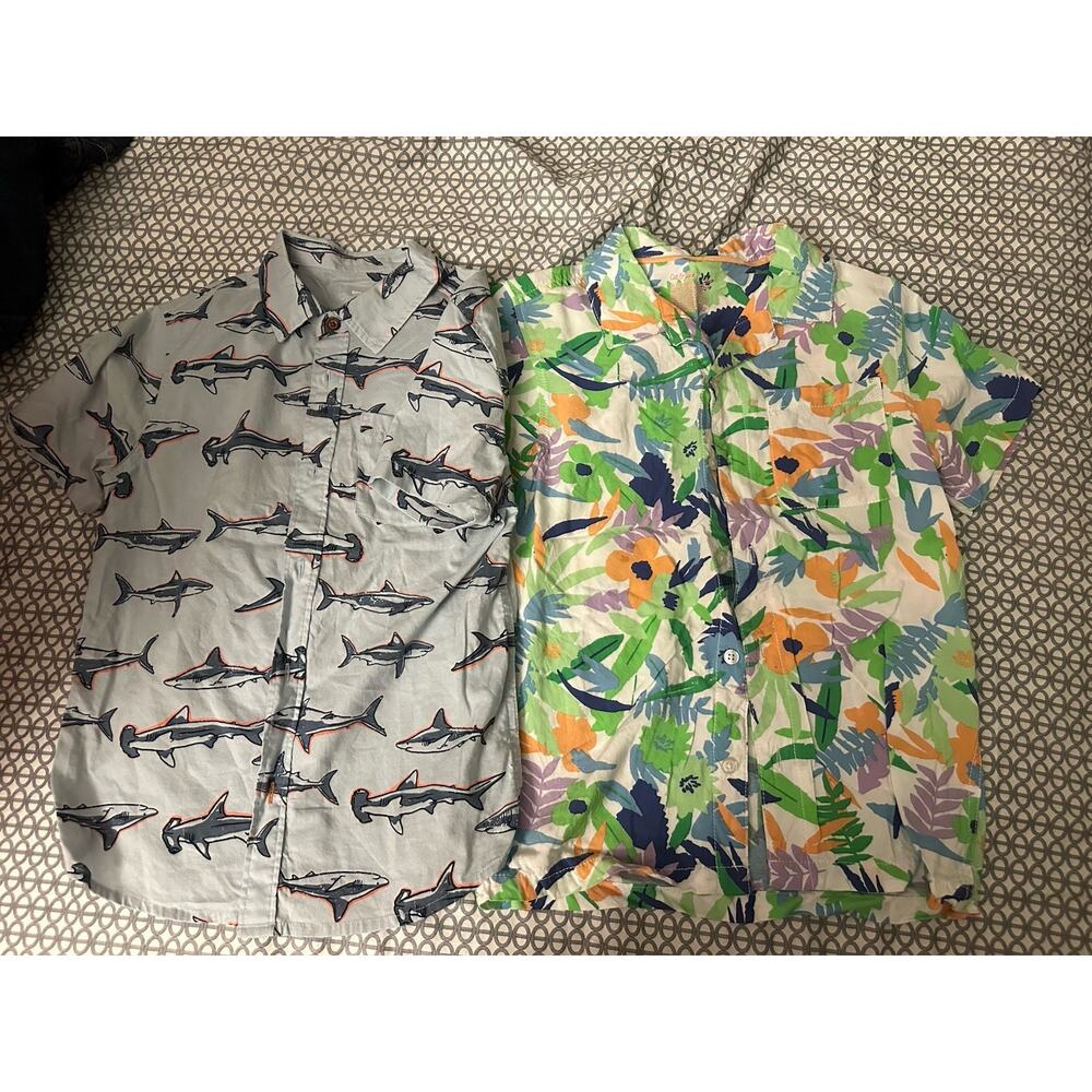 Lot Of 2 Boys Button Up Shirts Size 8 Sharks, Hawaiian